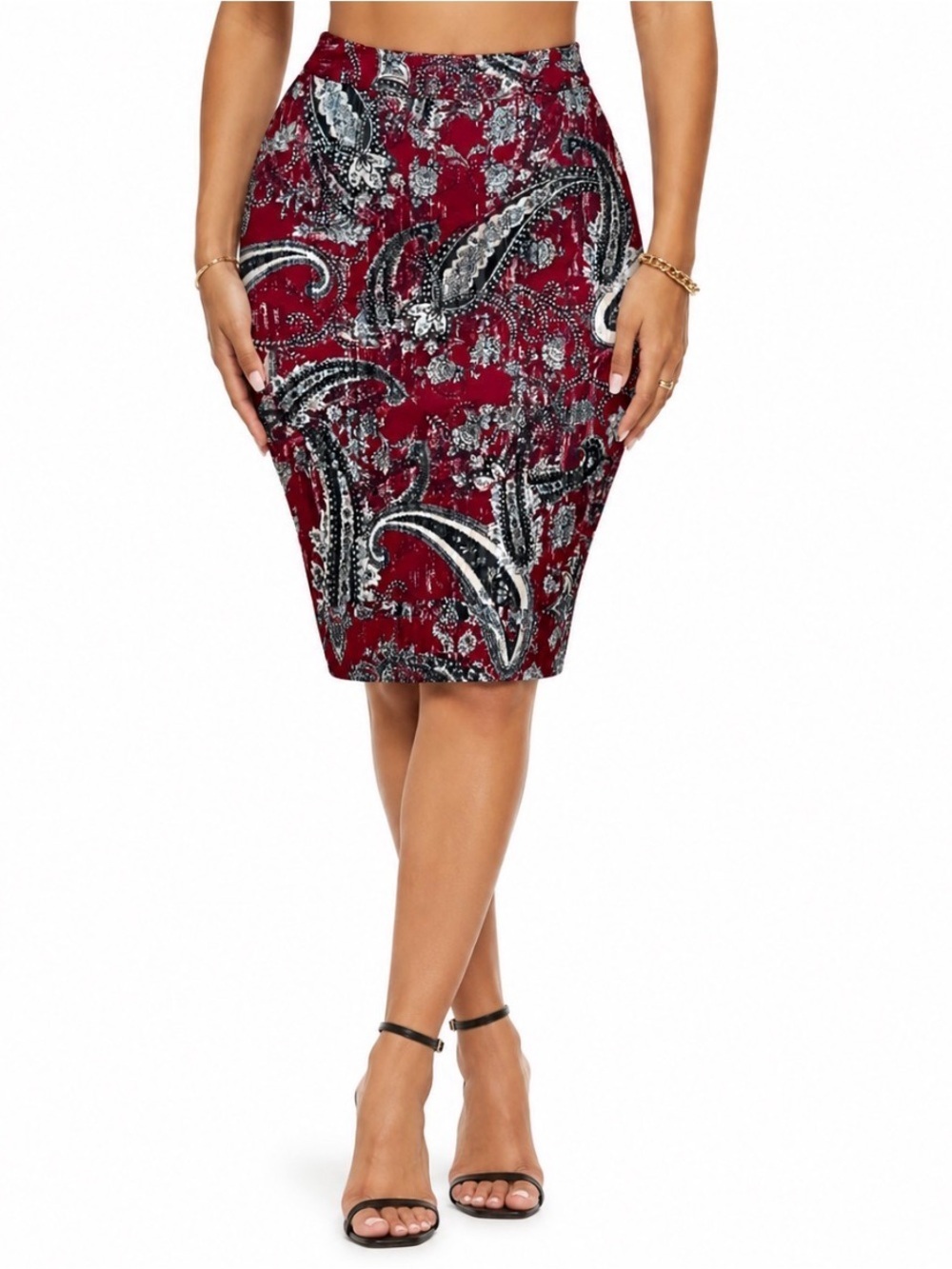 NWT Van Heusen Straight Pencil Paisley Skirt Size 8 Lined Cotton Knee-Length